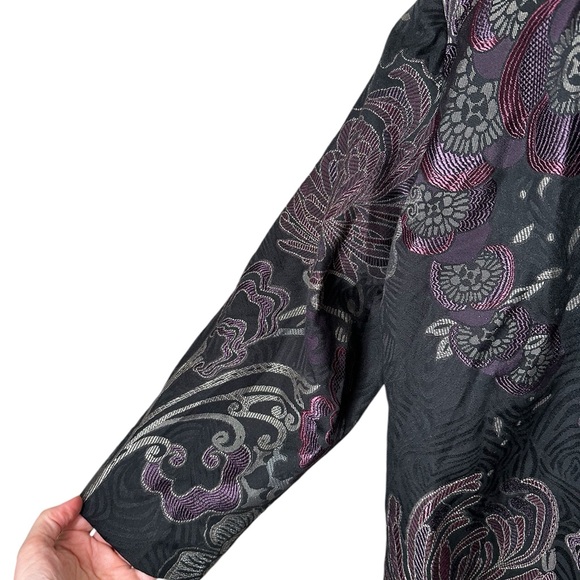 Chico’s 2 Jacquard Twilight Escape Andora Floral Jacket Large Black Purple New - Picture 3 of 11
